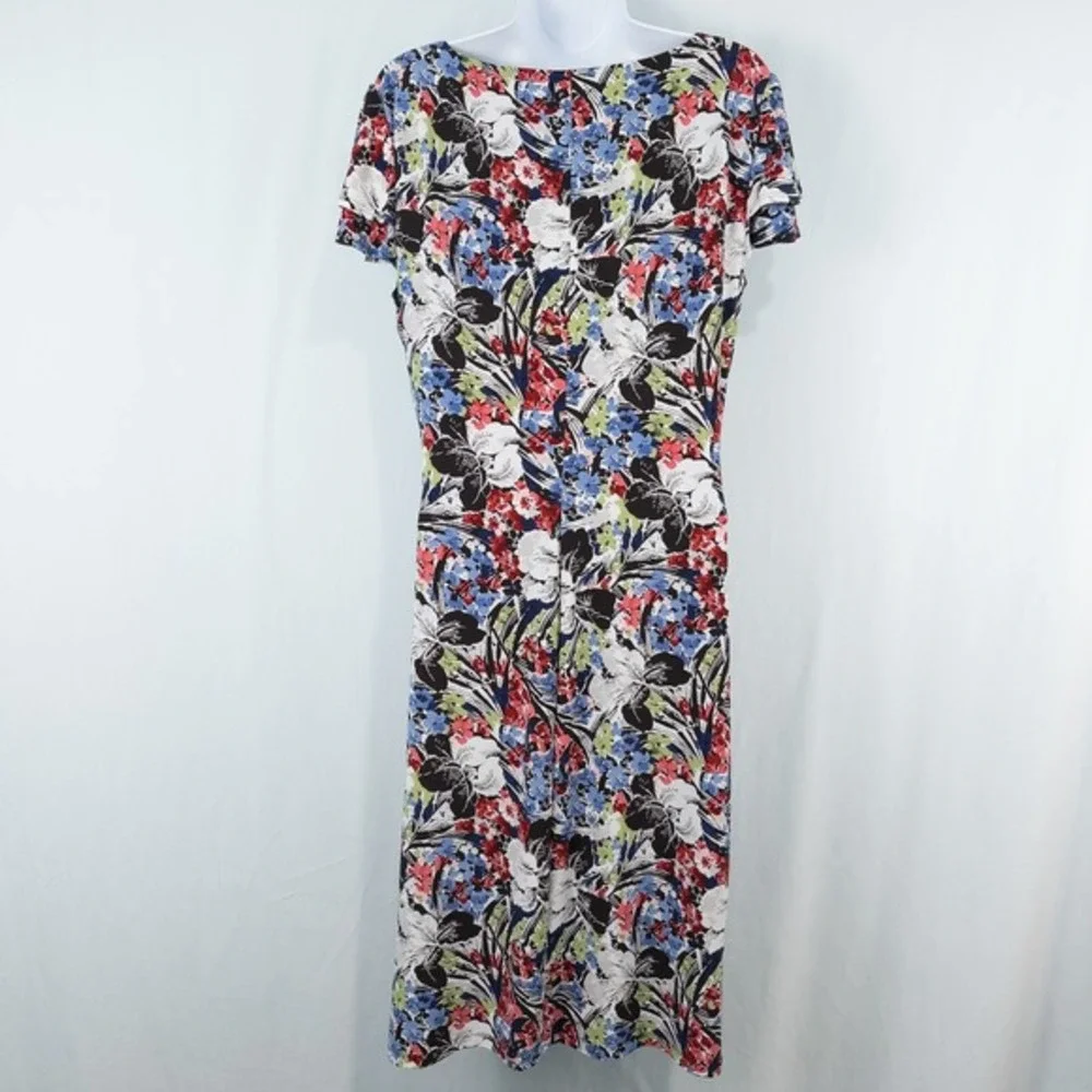 Lauren‎ Ralph Lauren Floral Flutter Sleeve Surplice Dress Size 10 V Neck Ruched - Picture 2 of 16